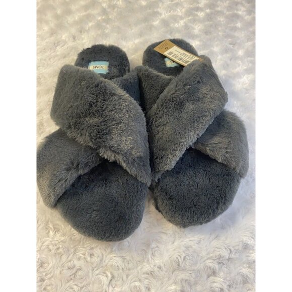 Toms Susie Womens Dark Natural Forged Iron Faux Fur Slippers Open Toe Size 10 - Picture 5 of 5